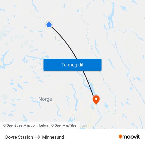 Dovre Stasjon to Minnesund map