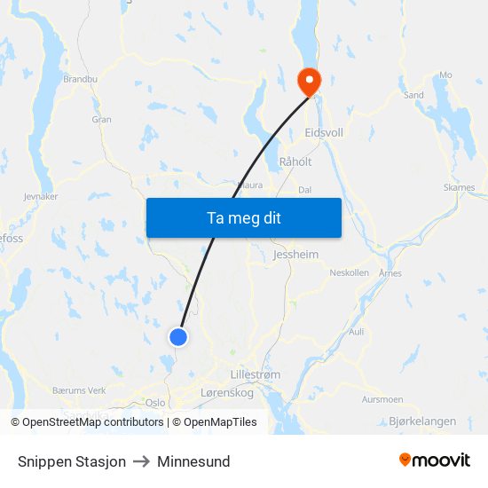 Snippen Stasjon to Minnesund map