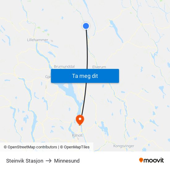 Steinvik Stasjon to Minnesund map