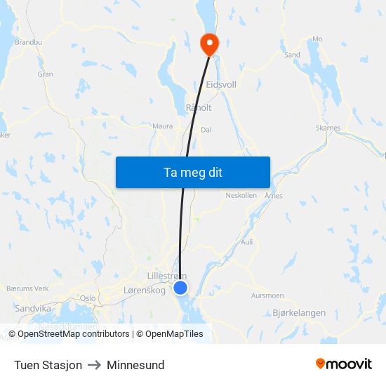 Tuen Stasjon to Minnesund map