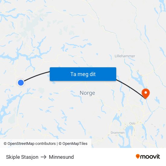Skiple Stasjon to Minnesund map