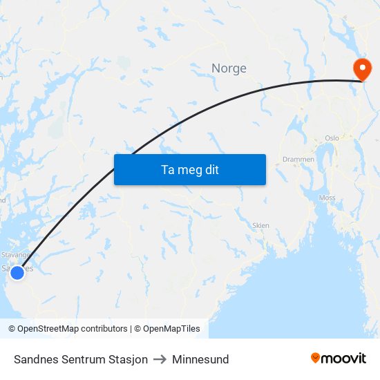 Sandnes Sentrum Stasjon to Minnesund map