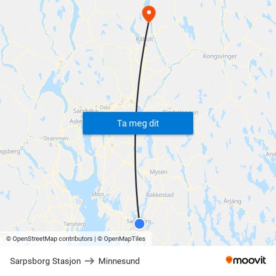 Sarpsborg Stasjon to Minnesund map