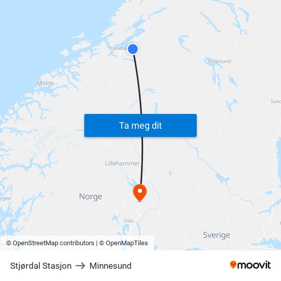 Stjørdal Stasjon to Minnesund map