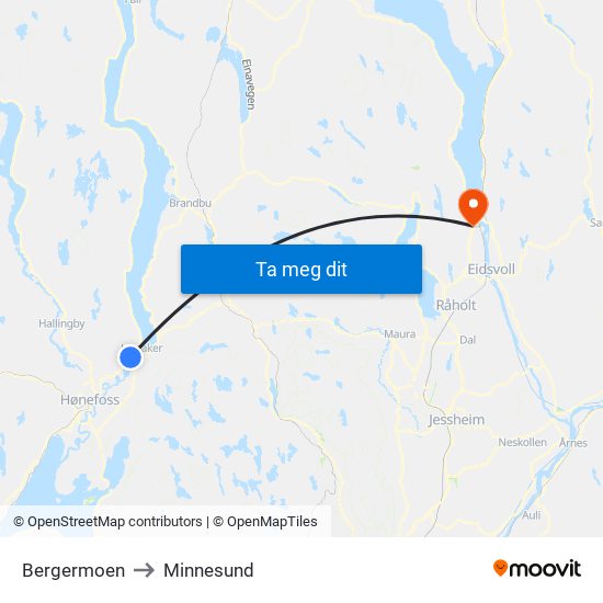 Bergermoen to Minnesund map