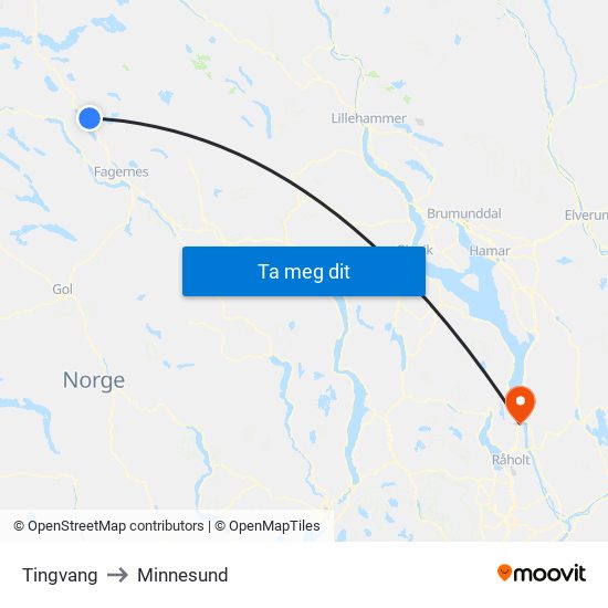 Tingvang to Minnesund map