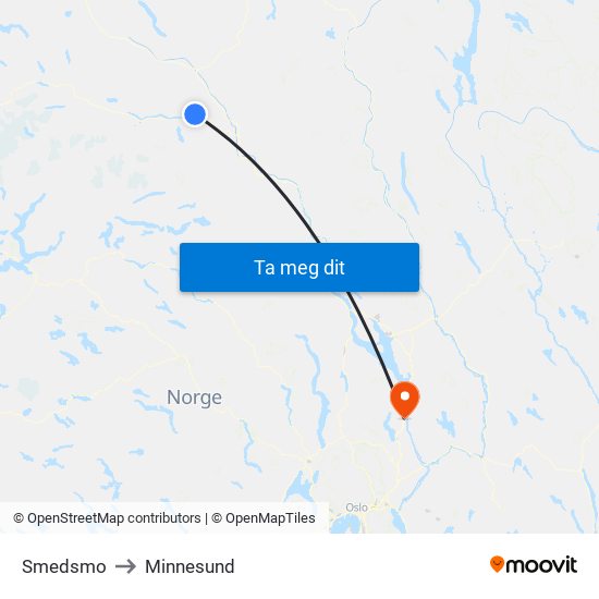 Smedsmo to Minnesund map