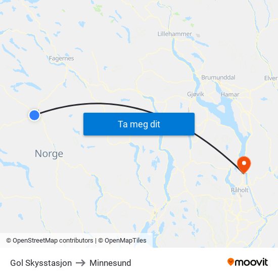 Gol Skysstasjon to Minnesund map