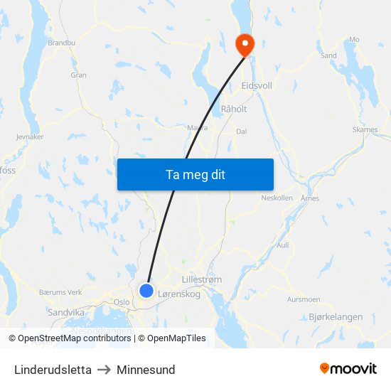 Linderudsletta to Minnesund map