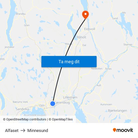 Alfaset to Minnesund map