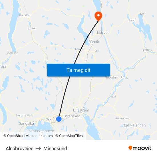 Alnabruveien to Minnesund map