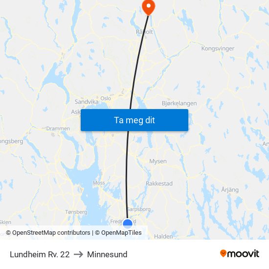 Lundheim Rv. 22 to Minnesund map