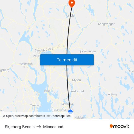 Skjeberg Bensin to Minnesund map