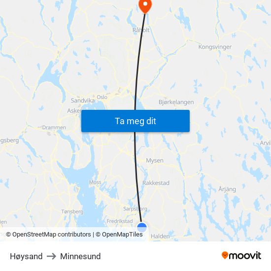 Høysand to Minnesund map