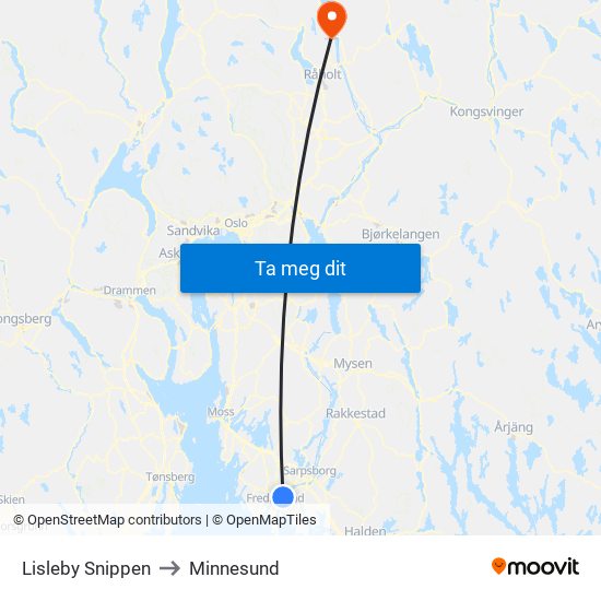 Lisleby Snippen to Minnesund map