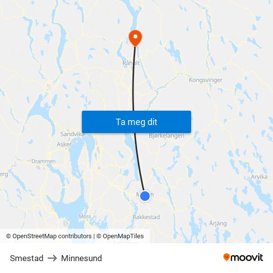 Smestad to Minnesund map