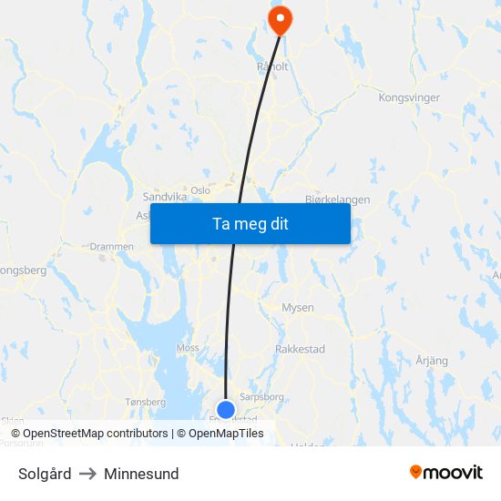 Solgård to Minnesund map