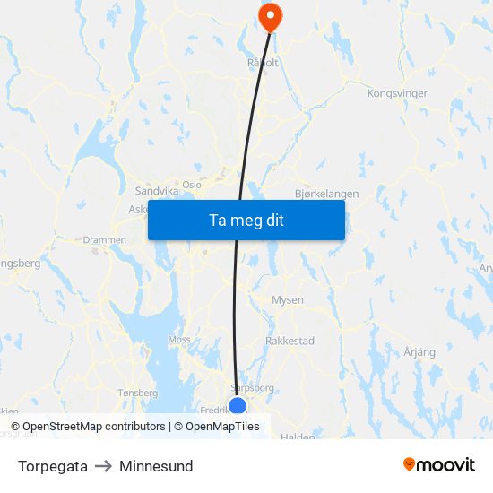 Torpegata to Minnesund map
