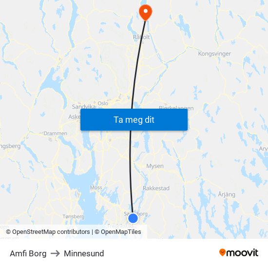 Amfi Borg to Minnesund map