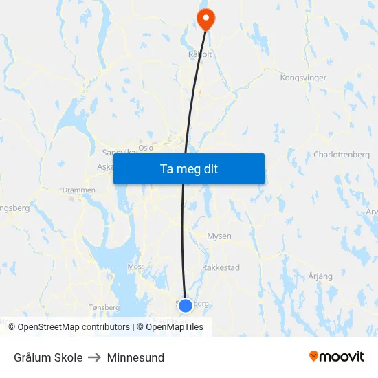 Grålum Skole to Minnesund map
