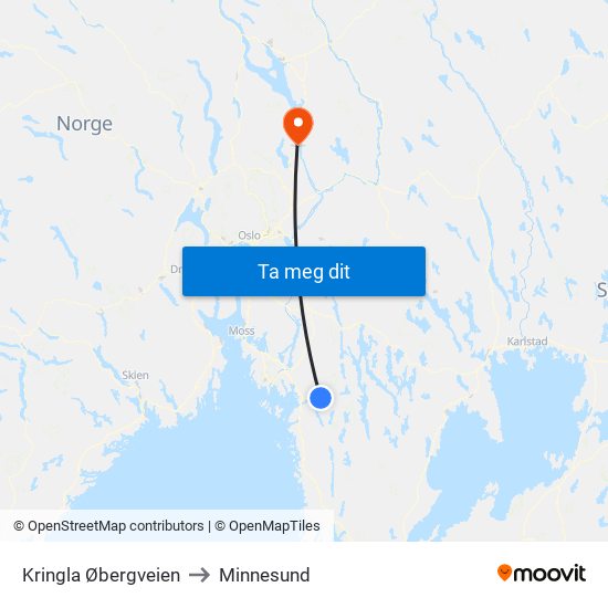 Kringla Øbergveien to Minnesund map