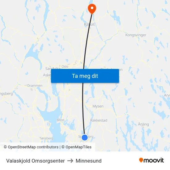 Valaskjold Omsorgsenter to Minnesund map