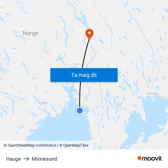 Hauge to Minnesund map