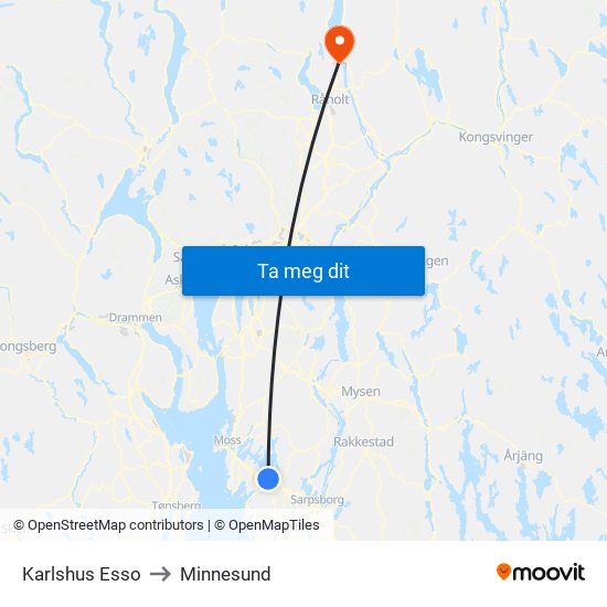 Karlshus Esso to Minnesund map