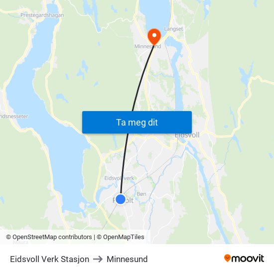 Eidsvoll Verk Stasjon to Minnesund map