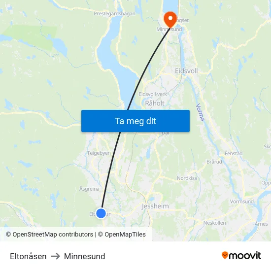 Eltonåsen to Minnesund map
