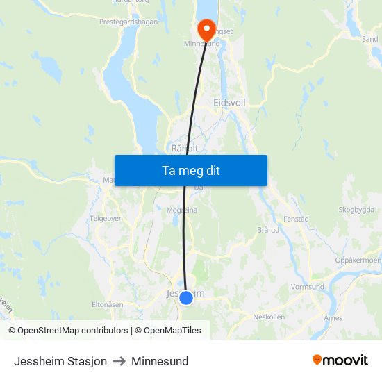 Jessheim Stasjon to Minnesund map