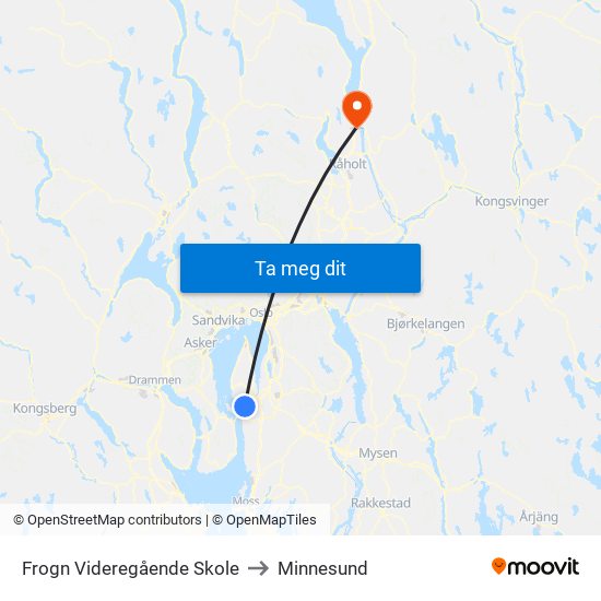 Frogn Videregående Skole to Minnesund map