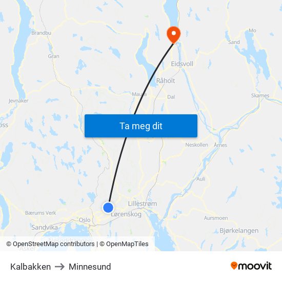 Kalbakken to Minnesund map