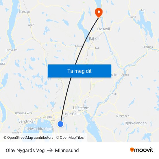 Olav Nygards Veg to Minnesund map