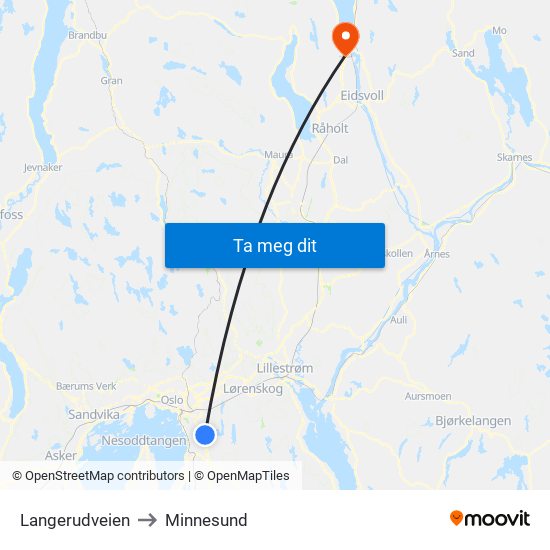 Langerudveien to Minnesund map