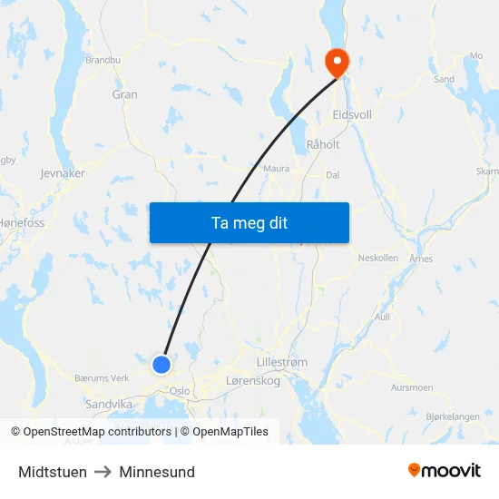 Midtstuen to Minnesund map