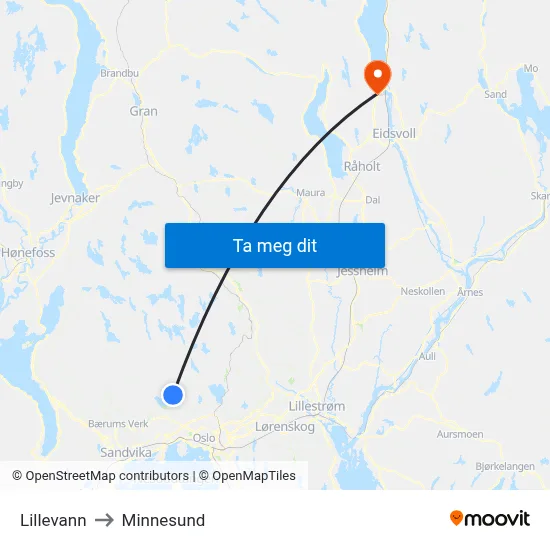 Lillevann to Minnesund map