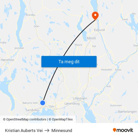 Kristian Auberts Vei to Minnesund map