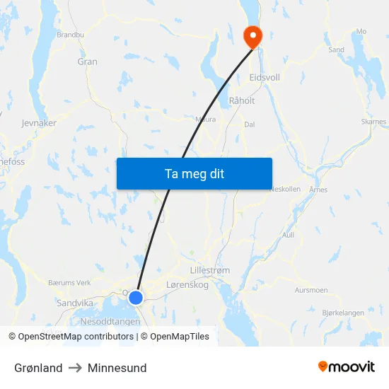 Grønland to Minnesund map