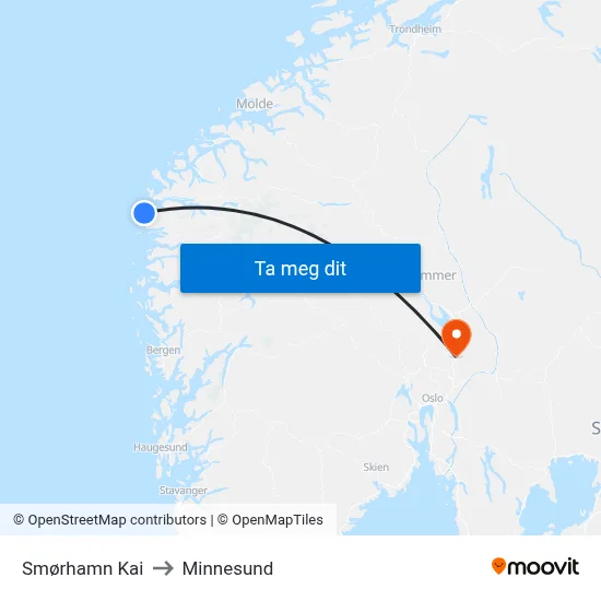 Smørhamn Kai to Minnesund map