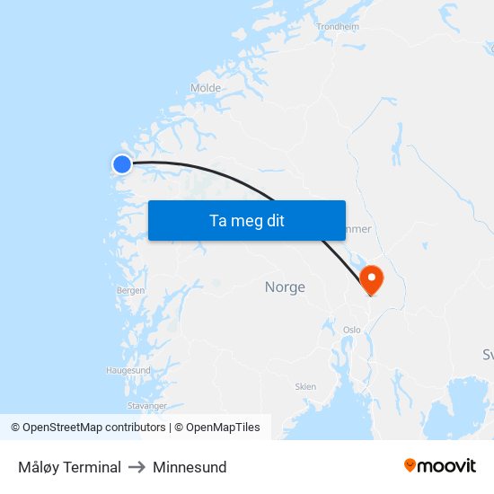 Måløy Terminal to Minnesund map