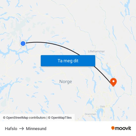 Hafslo to Minnesund map