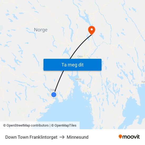 Down Town Franklintorget to Minnesund map