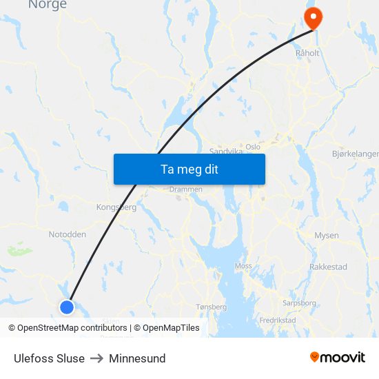 Ulefoss Sluse to Minnesund map