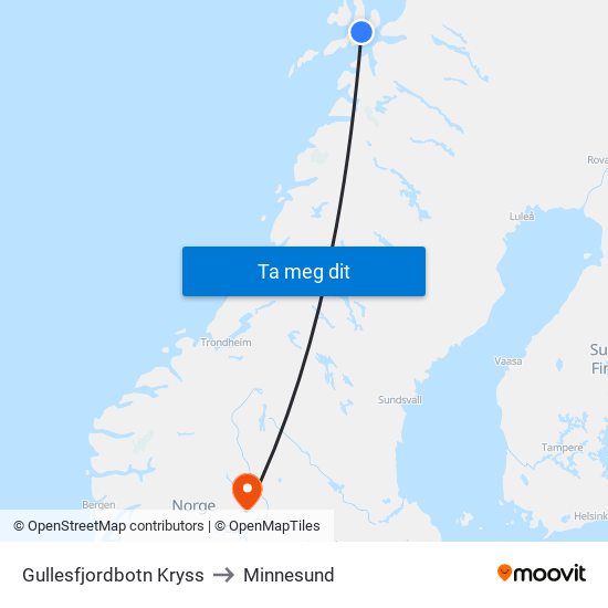 Gullesfjordbotn Kryss to Minnesund map