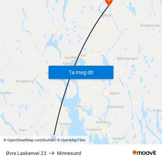 Øvre Laskenvei 23 to Minnesund map
