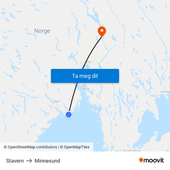 Stavern to Minnesund map