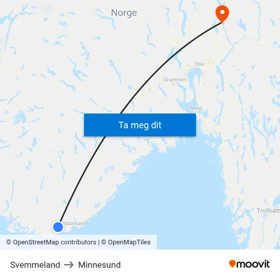 Svemmeland to Minnesund map