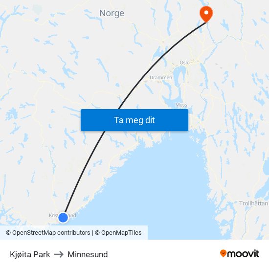 Kjøita Park to Minnesund map