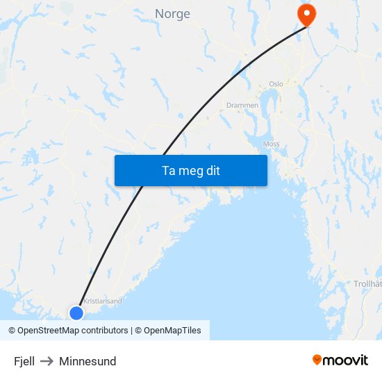 Fjell to Minnesund map